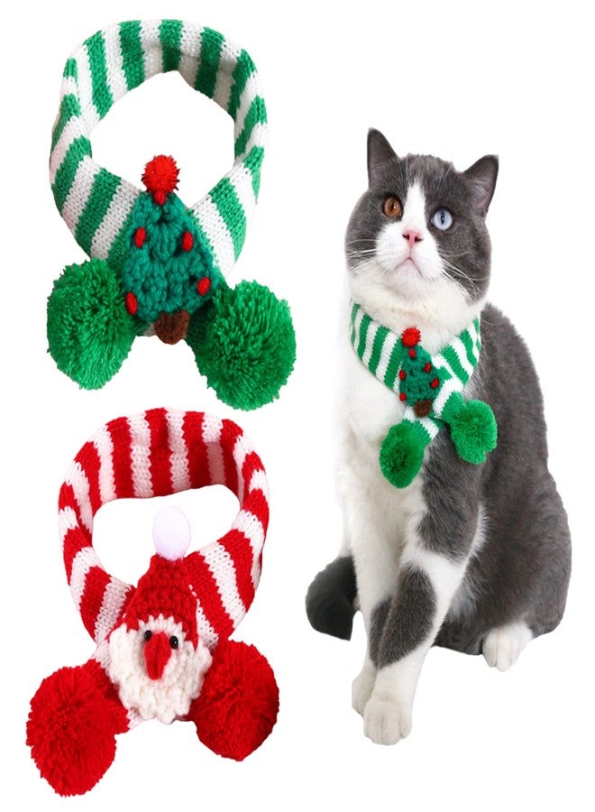 Kunyeah 2 Pieces Christmas Pet Scarf Striped Knitted Pet Collar with Pom-pom Winter Dog Neck Warmer Puppy Cat Costume Accessories Mini Knitted Scarf for Small to Medium Pets (Medium, Knitting) - Image 1